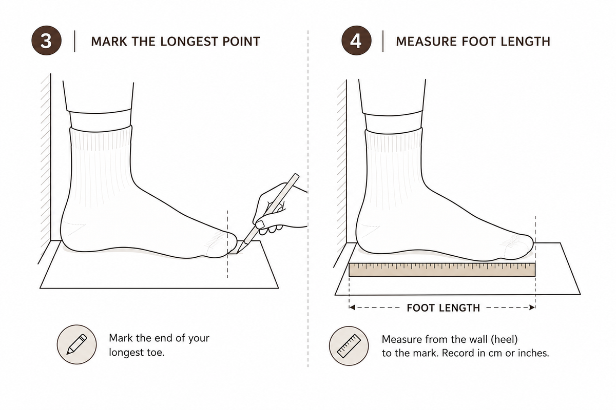 Marking the longest toe and measuring foot length